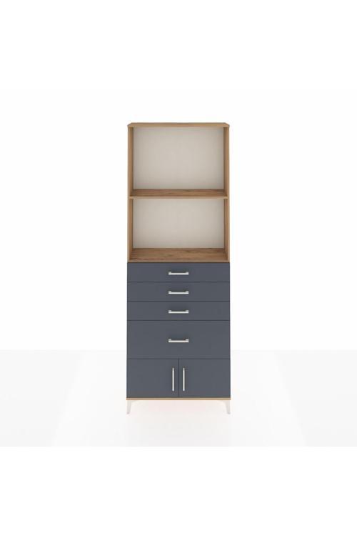 Arges Dolap 2 Raflı 4 Çekmeceli 2 Kapaklı 88 x 30 x 243 cm Çam - Antrasit