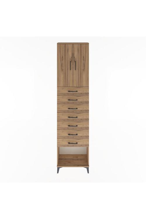 Arges Dolap 2 Raflı 7 Çekmeceli 2 Kapaklı 60 x 30 x 243 Çam-Çam