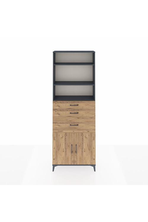 Arges Dolap 4 Raflı 3 Çekmeceli 2 Kapaklı 88 x 30 x 243 Antrasit-Çam