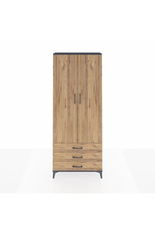 Arges Dolap 4 Raflı 3 Çekmeceli 2 Kapaklı 88 x 30 x 221 Antrasit-Çam