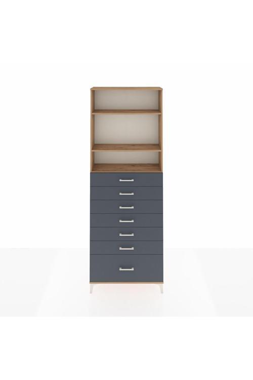 Arges Dolap 3 Raflı 7 Çekmeceli 88 x 30 x 243 Çam-Antrasit