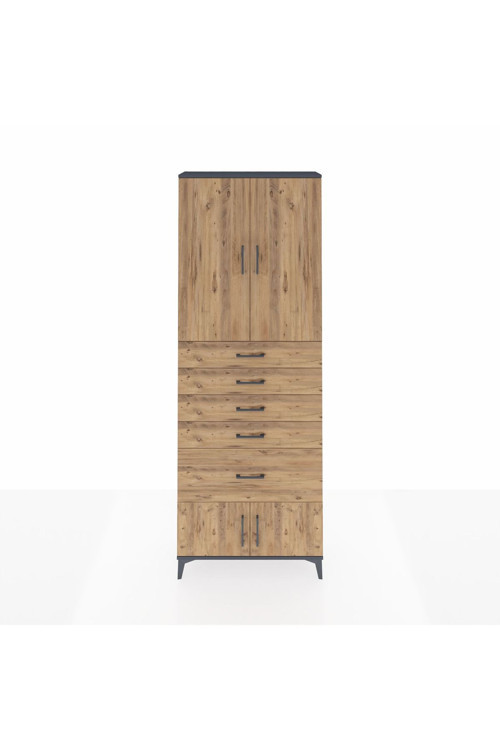 Arges Dolap 2 Raflı 5 Çekmeceli 4 Kapaklı 88 x 30 x 243 cm Antrasit - Çam