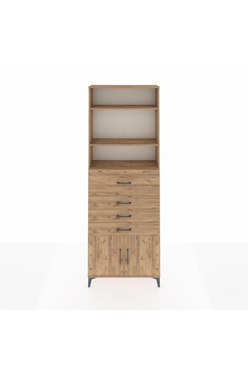 Arges Dolap 4 Raflı 4 Çekmeceli 2 Kapaklı 88 x 30 x 243 Çam-Çam