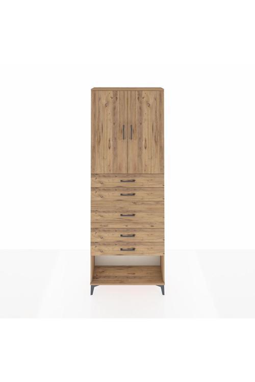 Arges Dolap 3 Raflı 5 Çekmeceli 2 Kapaklı 88 x 30 x 243 Çam-Çam