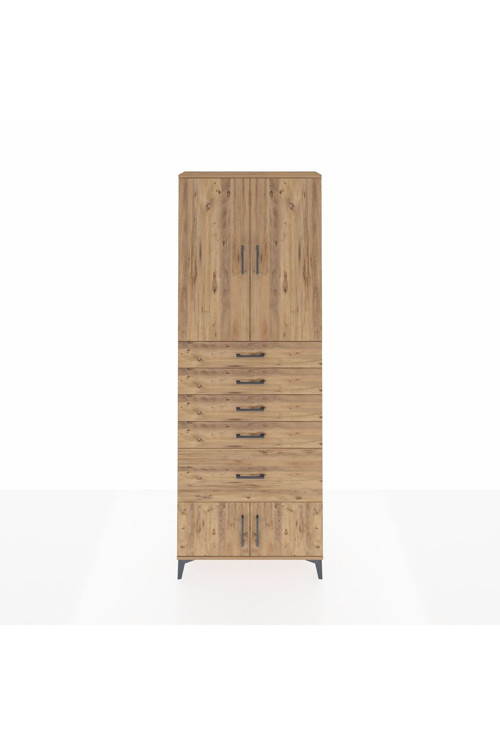 Arges Dolap 2 Raflı 5 Çekmeceli 4 Kapaklı 88 x 30 x 243 cm Çam - Çam