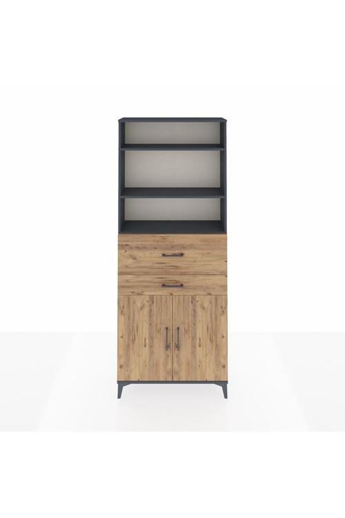 Arges Dolap 4 Raflı 2 Çekmeceli 2 Kapaklı 88 x 30 x 221 Antrasit-Çam