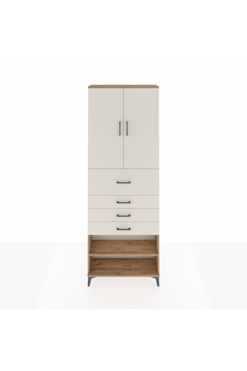 Arges Dolap 4 Raflı 4 Çekmeceli 2 Kapaklı 88 x 30 x 243 Çam-Aytaşı