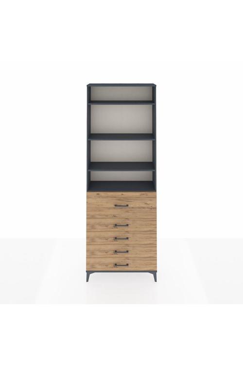 Arges Dolap 4 Raflı 5 Çekmeceli 88 x 30 x 243 Antrasit-Çam