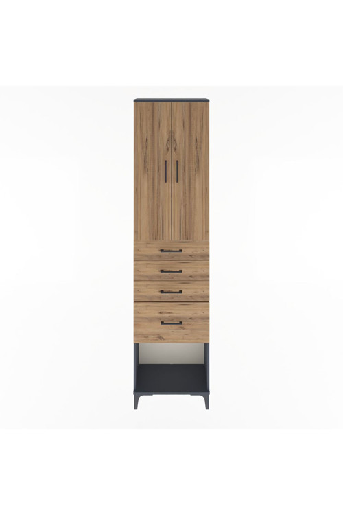 Arges Dolap 3 Raflı 4 Çekmeceli 2 Kapaklı 60 x 30 x 243 cm Antrasit - Çam