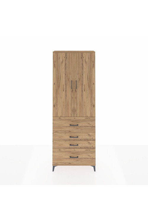 Arges Dolap 4 Raflı 4 Çekmeceli 2 Kapaklı 88 x 30 x 243 Çam-Çam