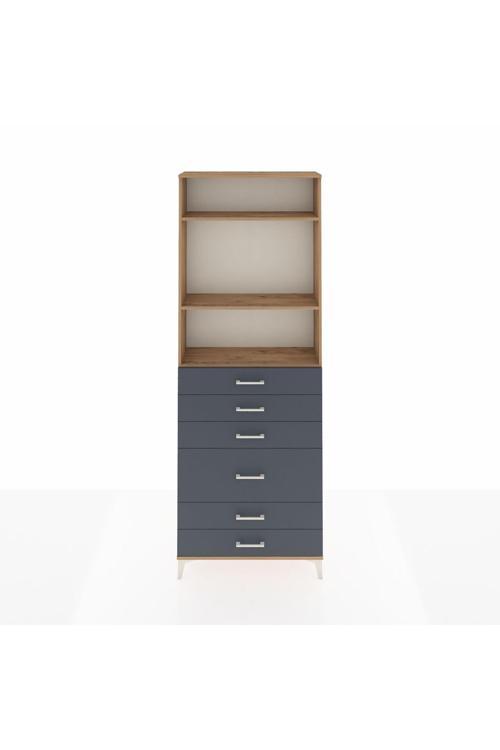 Arges Dolap 3 Raflı 6 Çekmeceli 2 Kapaklı 88 x 30 x 243 Çam-Antrasit