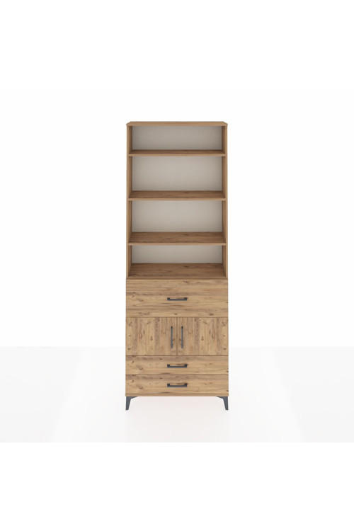 Arges Dolap 5 Raflı 3 Çekmeceli 2 Kapaklı 88 x 30 x 243 Çam-Çam