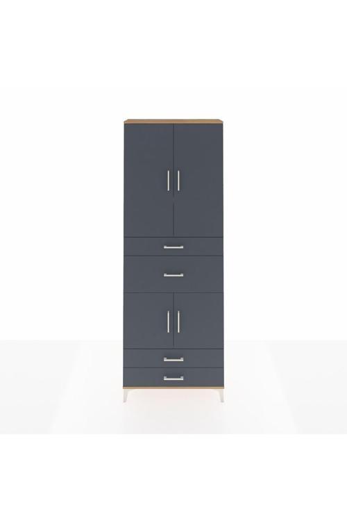 Arges Dolap 4 Raflı 4 Çekmeceli 4 Kapaklı 88 x 30 x 243 Çam-Antrasit