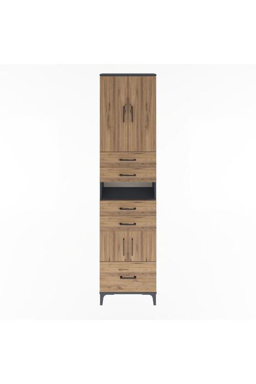 Arges Dolap 4 Raflı 5 Çekmeceli 4 Kapaklı 60 x 30 x 243 Antrasit-Çam