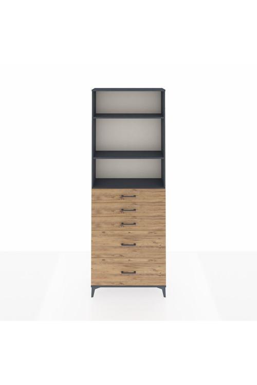 Arges Dolap 3 Raflı 5 Çekmeceli 88 x 30 x 243 Antrasit-Çam