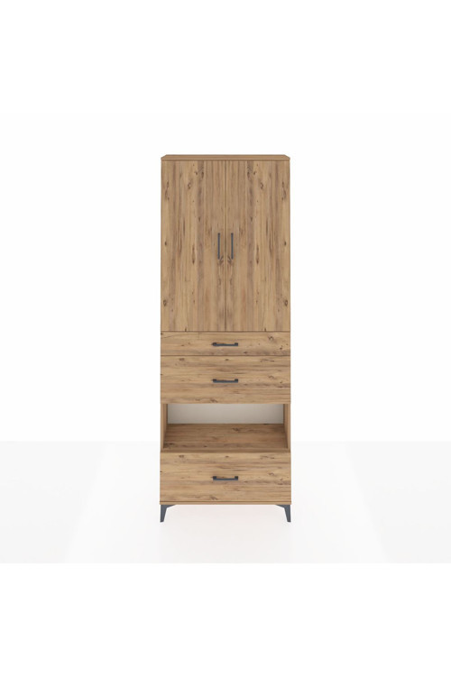 Arges Dolap 4 Raflı 3 Çekmeceli 2 Kapaklı 88 x 30 x 243 Çam-Çam