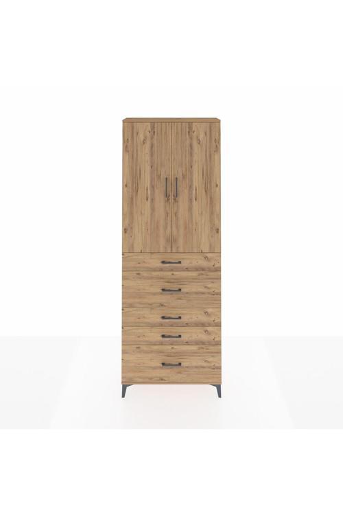Arges Dolap 4 Raflı 5 Çekmeceli 2 Kapaklı 88 x 30 x 243 Çam-Çam