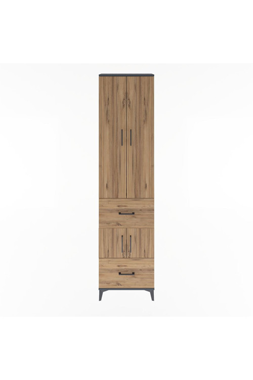 Arges Dolap 5 Raflı 2 Çekmeceli 4 Kapaklı 60 x 30 x 243 Antrasit-Çam