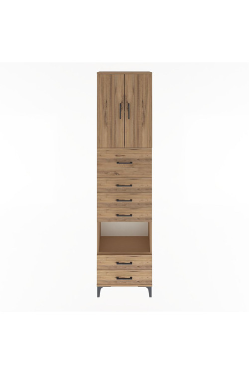 Arges Dolap 3 Raflı 6 Çekmeceli 2 Kapaklı 60 x 30 x 243 cm Çam - Çam