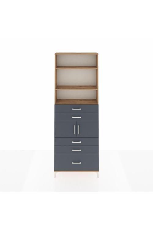 Arges Dolap 4 Raflı 5 Çekmeceli 2 Kapaklı 88 x 30 x 243 Çam-Antrasit