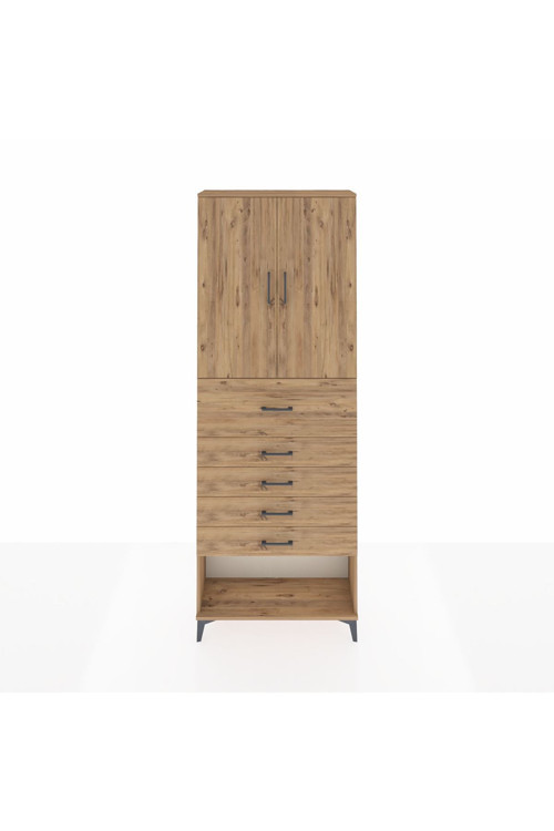 Arges Dolap 3 Raflı 5 Çekmeceli 2 Kapaklı 88 x 30 x 243 Çam-Çam