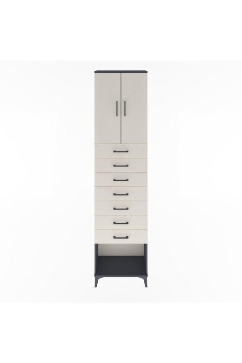 Arges Dolap 2 Raflı 7 Çekmeceli 2 Kapaklı 60 x 30 x 243 cm Antrasit - Aytaşı
