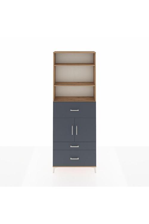 Arges Dolap 4 Raflı 3 Çekmeceli 2 Kapaklı 88 x 30 x 243 Çam-Antrasit