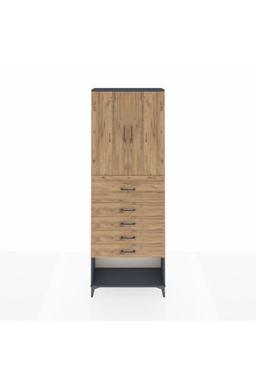 Arges Dolap 3 Raflı 5 Çekmeceli 2 Kapaklı 88 x 30 x 243 Antrasit-Çam