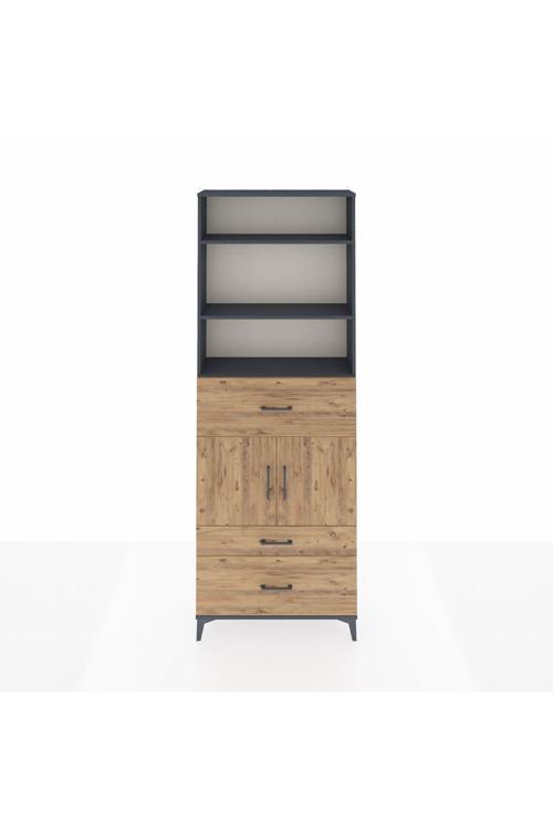 Arges Dolap 4 Raflı 3 Çekmeceli 2 Kapaklı 88 x 30 x 243 Antrasit-Çam