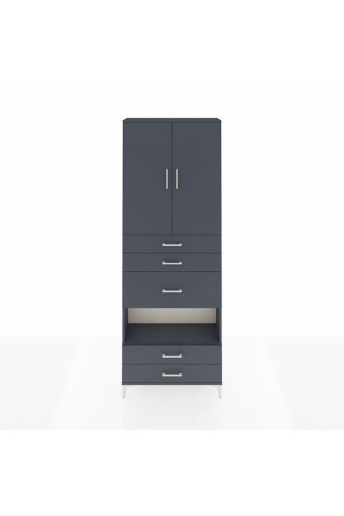 Arges Dolap 4 Raflı 5 Çekmeceli 2 Kapaklı 88 x 30 x 243 Antrasit-Antrasit