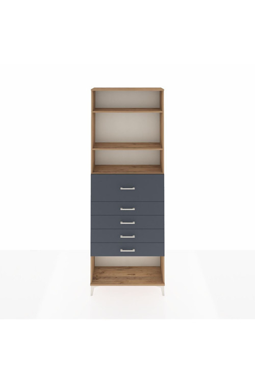 Arges Dolap 3 Raflı 5 Çekmeceli 88 x 30 x 243 Çam-Antrasit