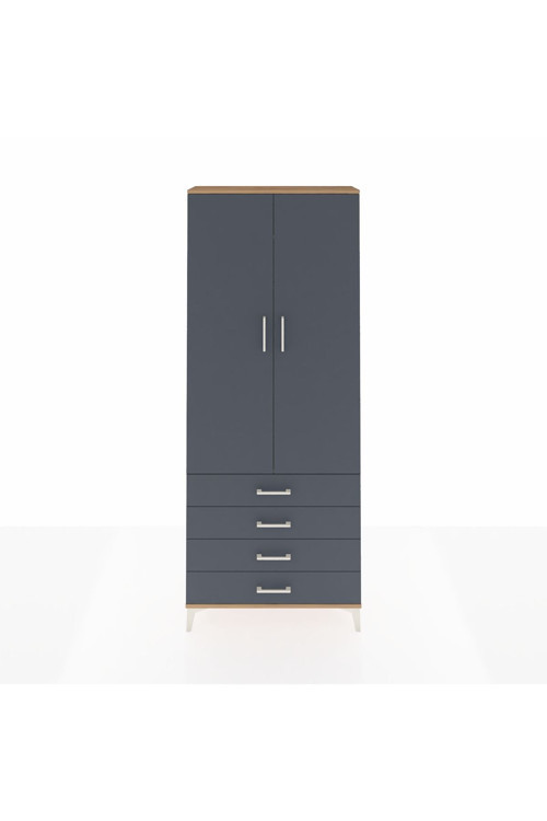 Arges Dolap 2 Raflı 4 Çekmeceli Tek Askılı 88 x 30 x 221 Çam-Antrasit