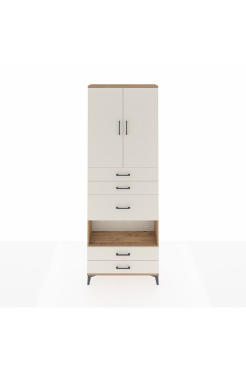 Arges Dolap 4 Raflı 5 Çekmeceli 2 Kapaklı 88 x 30 x 243 Çam-Aytaşı