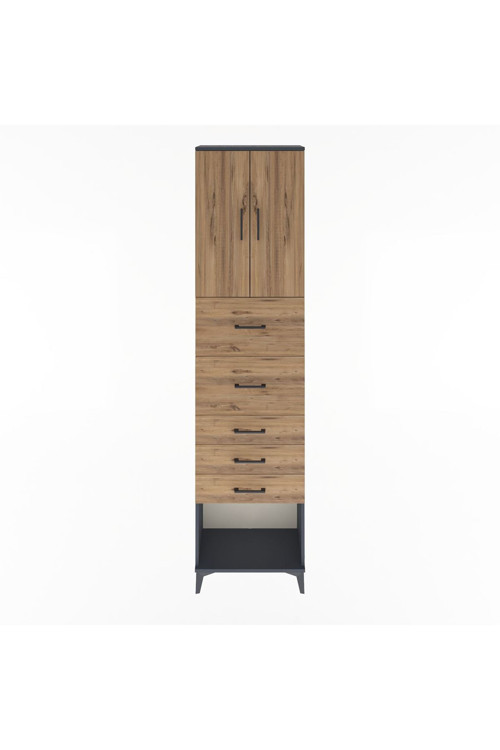 Arges Dolap 3 Raflı 5 Çekmeceli 2 Kapaklı 60 x 30 x 243 Antrasit-Çam