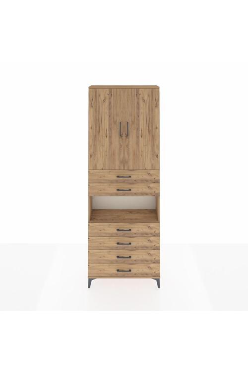Arges Dolap 4 Raflı 6 Çekmeceli 2 Kapaklı 88 x 30 x 243 Çam-Çam