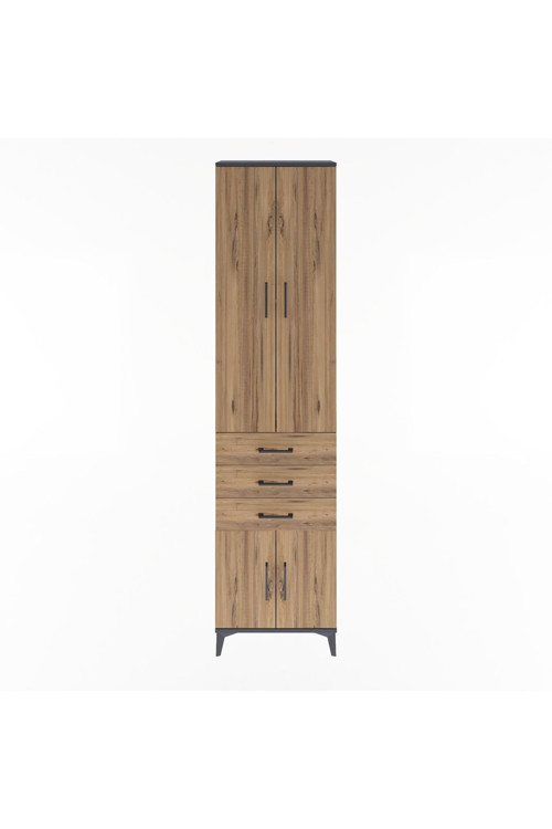 Arges Dolap 5 Raflı 3 Çekmeceli 4 Kapaklı 60 x 30 x 243 Antrasit-Çam