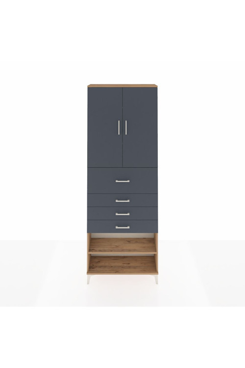 Arges Dolap 4 Raflı 4 Çekmeceli 2 Kapaklı 88 x 30 x 243 Çam-Antrasit