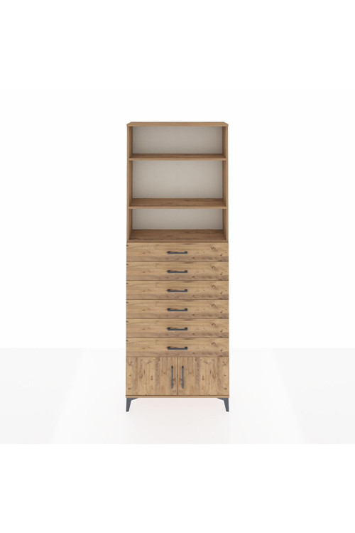 Arges Dolap 3 Raflı 6 Çekmeceli 2 Kapaklı 88 x 30 x 243 Çam-Çam