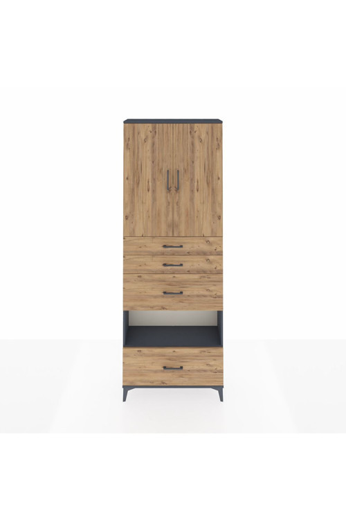 Arges Dolap 4 Raflı 4 Çekmeceli 2 Kapaklı 88 x 30 x 243 Antrasit-Çam