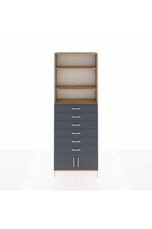 Arges Dolap 3 Raflı 6 Çekmeceli 2 Kapaklı 88 x 30 x 243 Çam-Antrasit