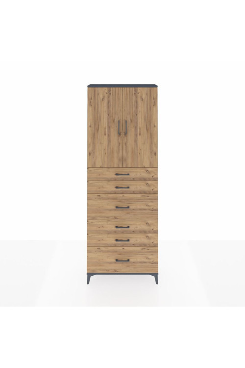 Arges Dolap 3 Raflı 6 Çekmeceli 2 Kapaklı 88 x 30 x 243 Antrasit-Çam