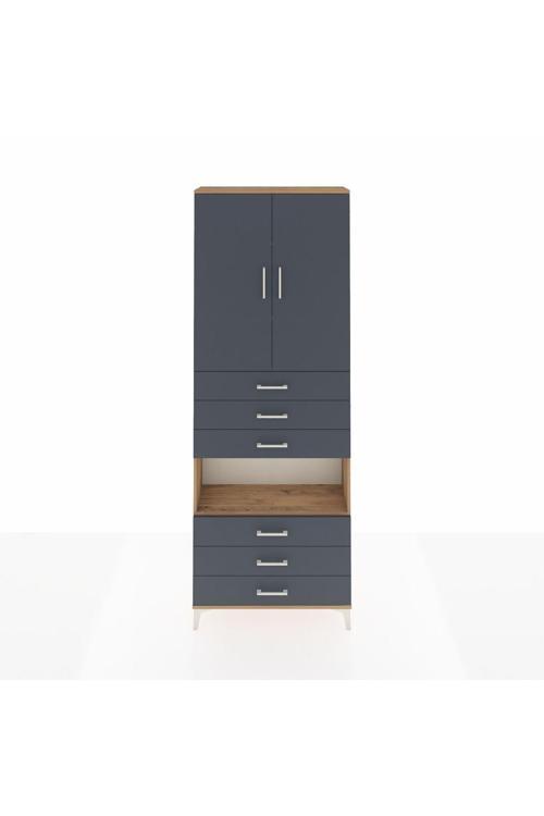 Arges Dolap 4 Raflı 6 Çekmeceli 2 Kapaklı 88 x 30 x 243 Çam-Antrasit