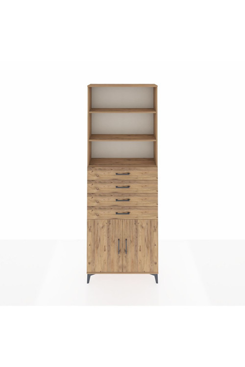 Arges Dolap 3 Raflı 4 Çekmeceli 2 Kapaklı 88 x 30 x 243 Çam-Çam