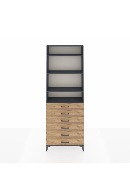 Arges Dolap 4 Raflı 6 Çekmeceli 88 x 30 x 243 Antrasit-Çam