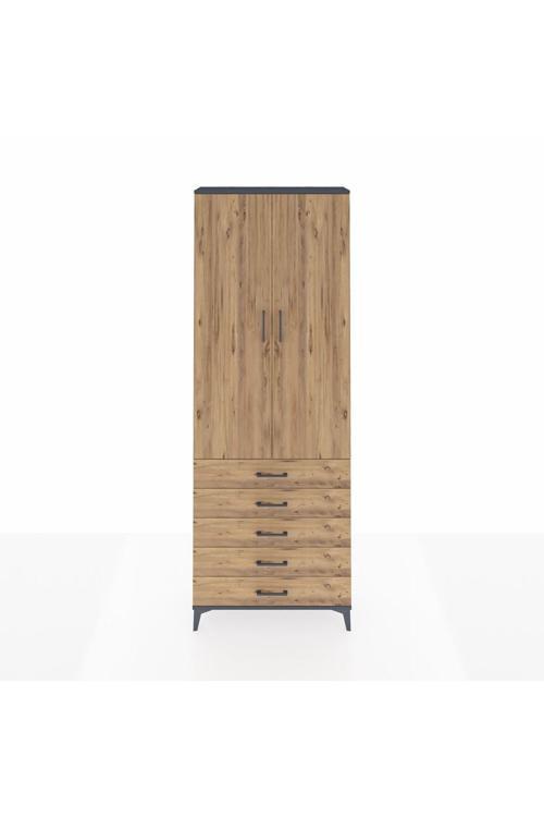 Arges Dolap 4 Raflı 5 Çekmeceli 2 Kapaklı 88 x 30 x 243 Antrasit-Çam