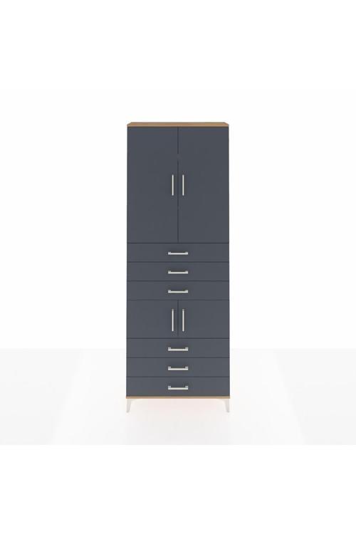 Arges Dolap 4 Raflı 6 Çekmeceli 4 Kapaklı 88 x 30 x 243 Çam-Antrasit