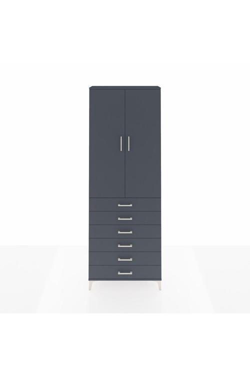 Arges Dolap 3 Raflı 6 Çekmeceli 2 Kapaklı 88 x 30 x 243 Antrasit-Antrasit