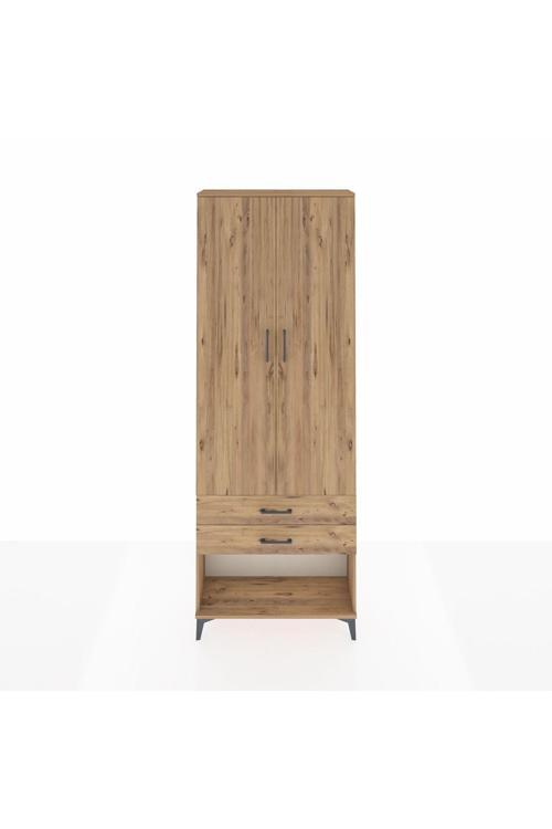 Arges Dolap 2 Raflı 2 Çekmeceli Tek Askılı 88 x 30 x 243 Çam-Çam