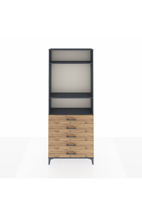 Arges Dolap 3 Raflı 5 Çekmeceli 88 x 30 x 221 Antrasit-Çam
