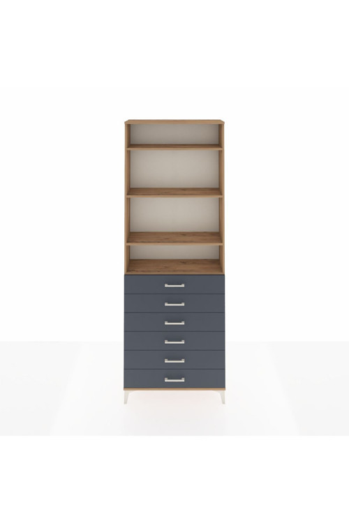 Arges Dolap 4 Raflı 6 Çekmeceli 88 x 30 x 243 Çam-Antrasit